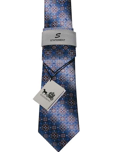 BLUE PATTERN 2 PC TIE & HANKIE SET