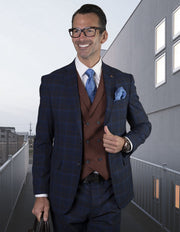 VIBRANT SAPPHIRE 3 PC PLAID TAILORED FIT SUIT