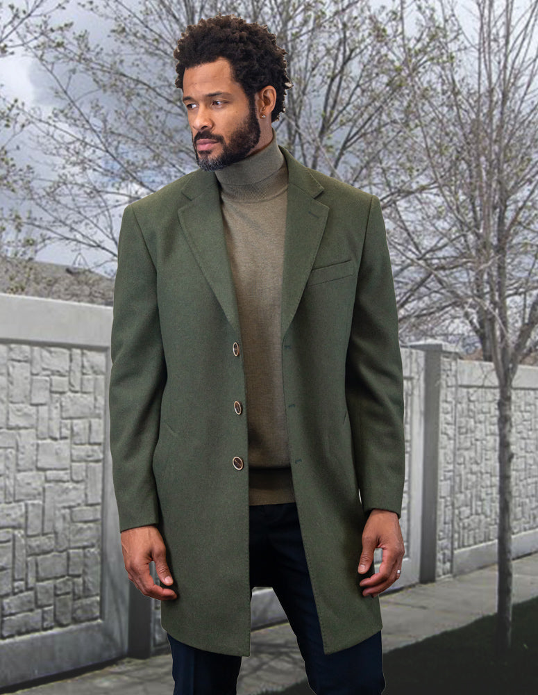 OLIVE MODERN FIT WOOL OVERCOAT – Bachrach - Main Image